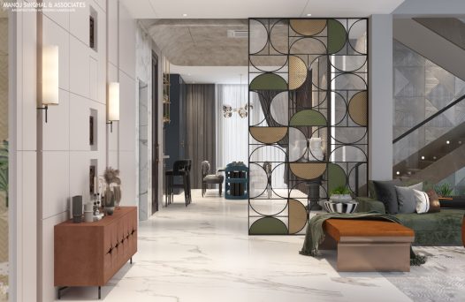 Contemporary hallway with warm tones and clean design