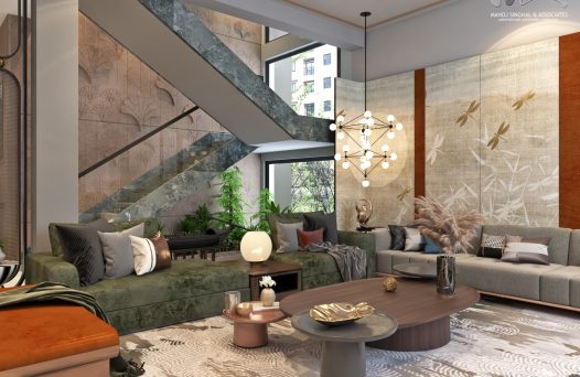 Modern living room of duplex residence with elegant decor